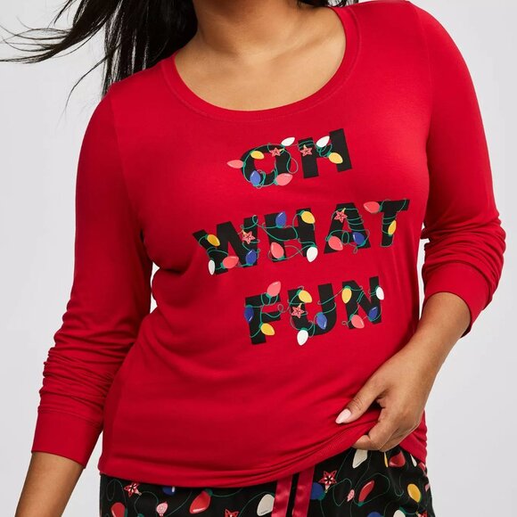 Torrid Tee 1X Top Shirt Sleep Red Christmas "Oh What Fun Holiday Lounge Crew NWT - Picture 1 of 4